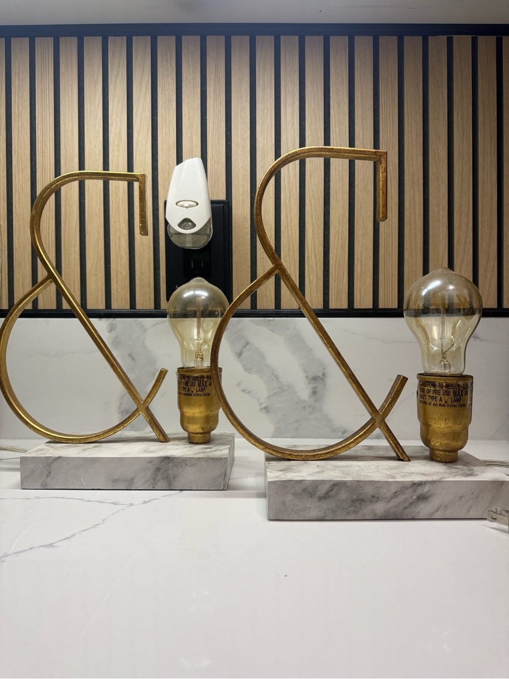 Gold Ampersand Table Lantern with Marble Base - Unbranded